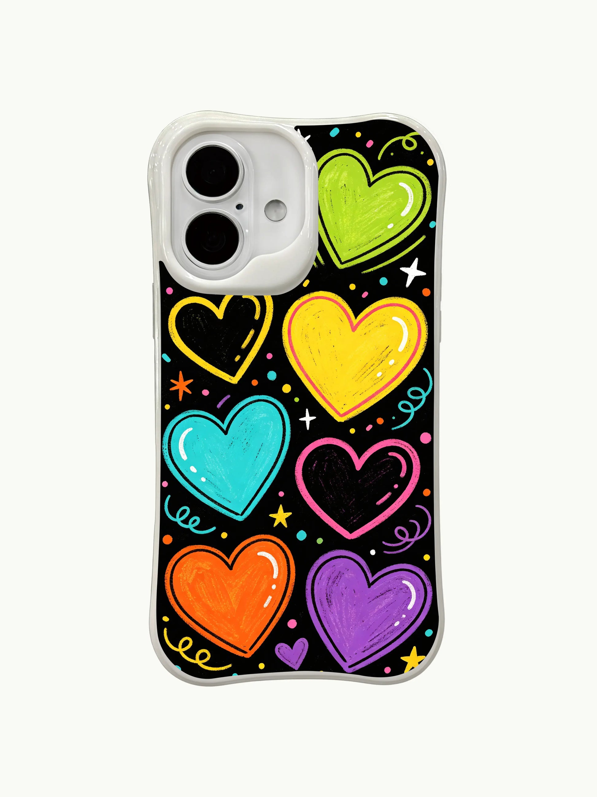 PhoneCasing bold party hearts iPhone 16 plus case, a stylish iphone 16 plus casing with vivid neon hearts and playful details that make a fun statement.