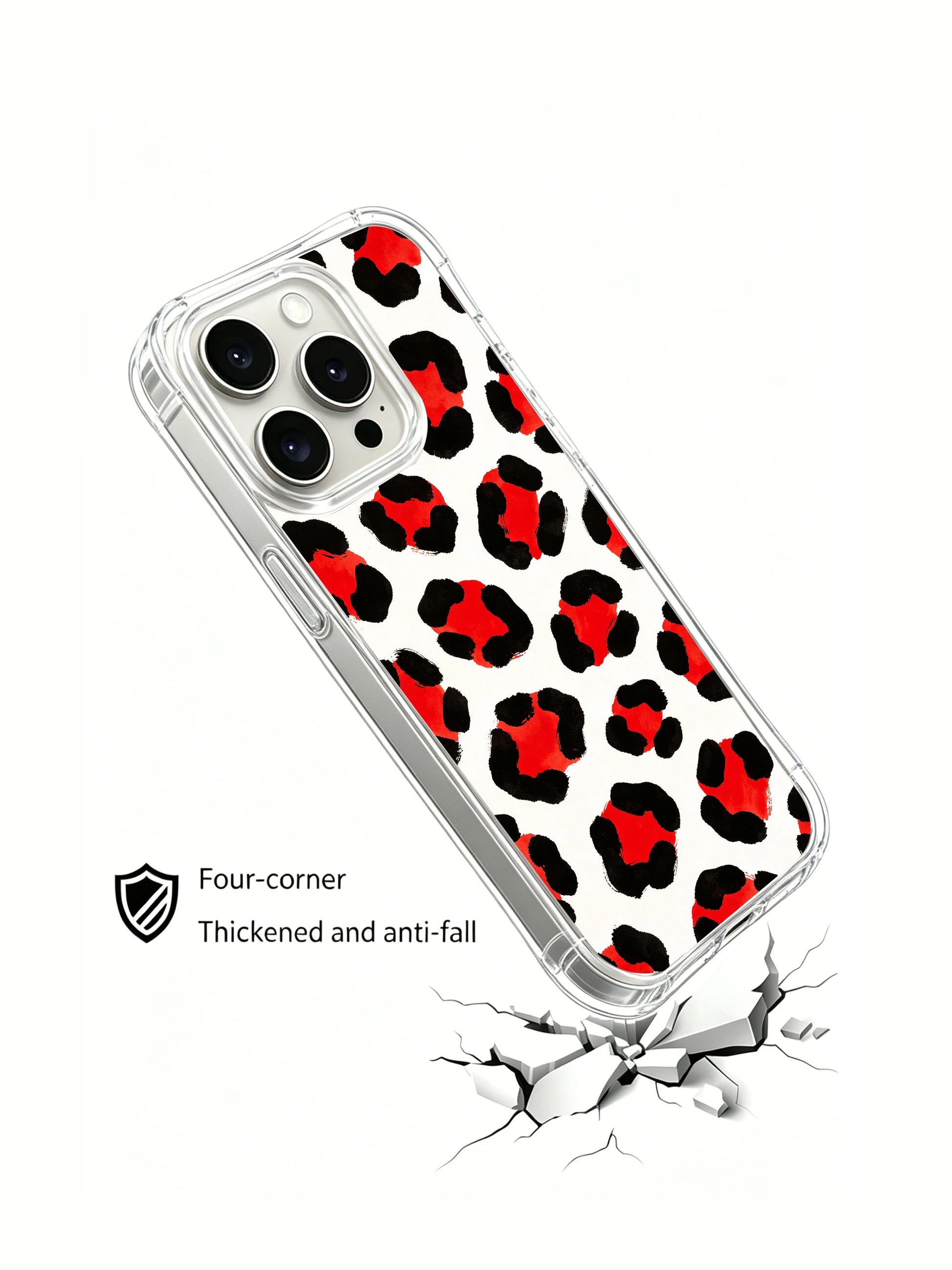 Vibrant red berry leopard iPhone 14 Pro Case from PhoneCasing, fully MagSafe magnetic wireless charging compatible, wave curved four-corner shockproof anti-drop frame handcrafted in California