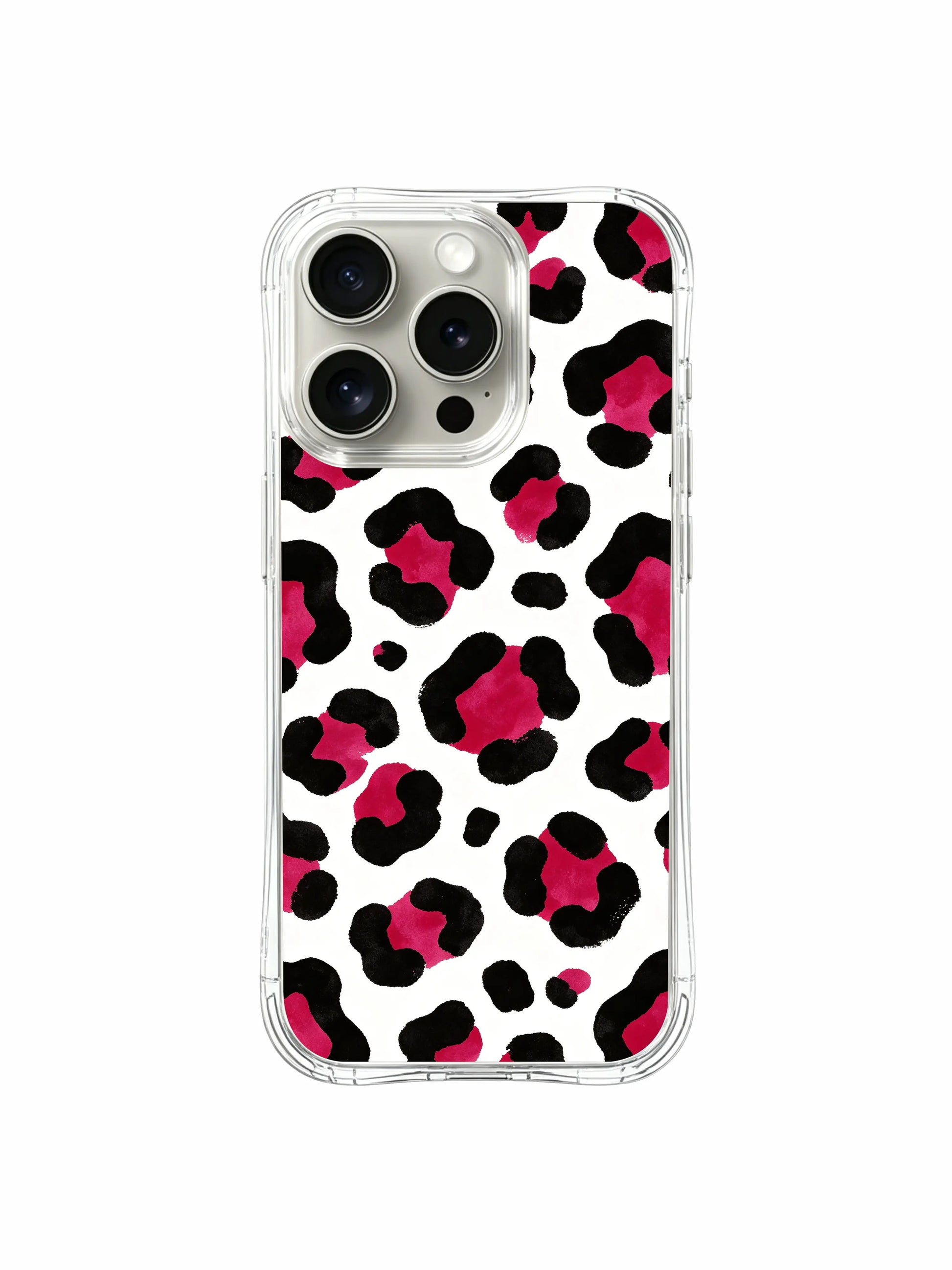 Unapologetic bright Berry Wild white leopard iPhone 14 Pro Case from PhoneCasing, bold feminine wild art gift for watercolor illustration and vibrant statement style lovers, original hand sketched pattern created by Roxy Wildhart
