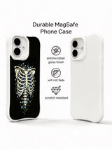 PhoneCasing dark romantic bone garden skeleton iPhone 16 Case, vintage ink drawn blue wildflower goth design, UV-printed anti-drop protective iPhone 16 co