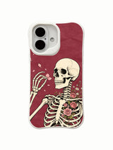 Skeleton with pink roses and botanical details on an iPhone 16 case