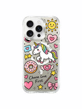 Bow Variety Unicorn Love artwork on an iPhone 16 Pro Max case