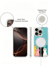 PhoneCasing iPhone 16 pro max anti-yellowing case with Mimi Colorfield art, colorful cats on a calm teal background.