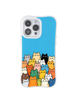 PhoneCasing iPhone 16 pro max clear case with a bright crew of colorful cats, a cheerful design perfect for everyday use.