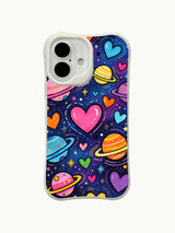 Bright Galaxy Hearts artwork on an iPhone 16 Plus case