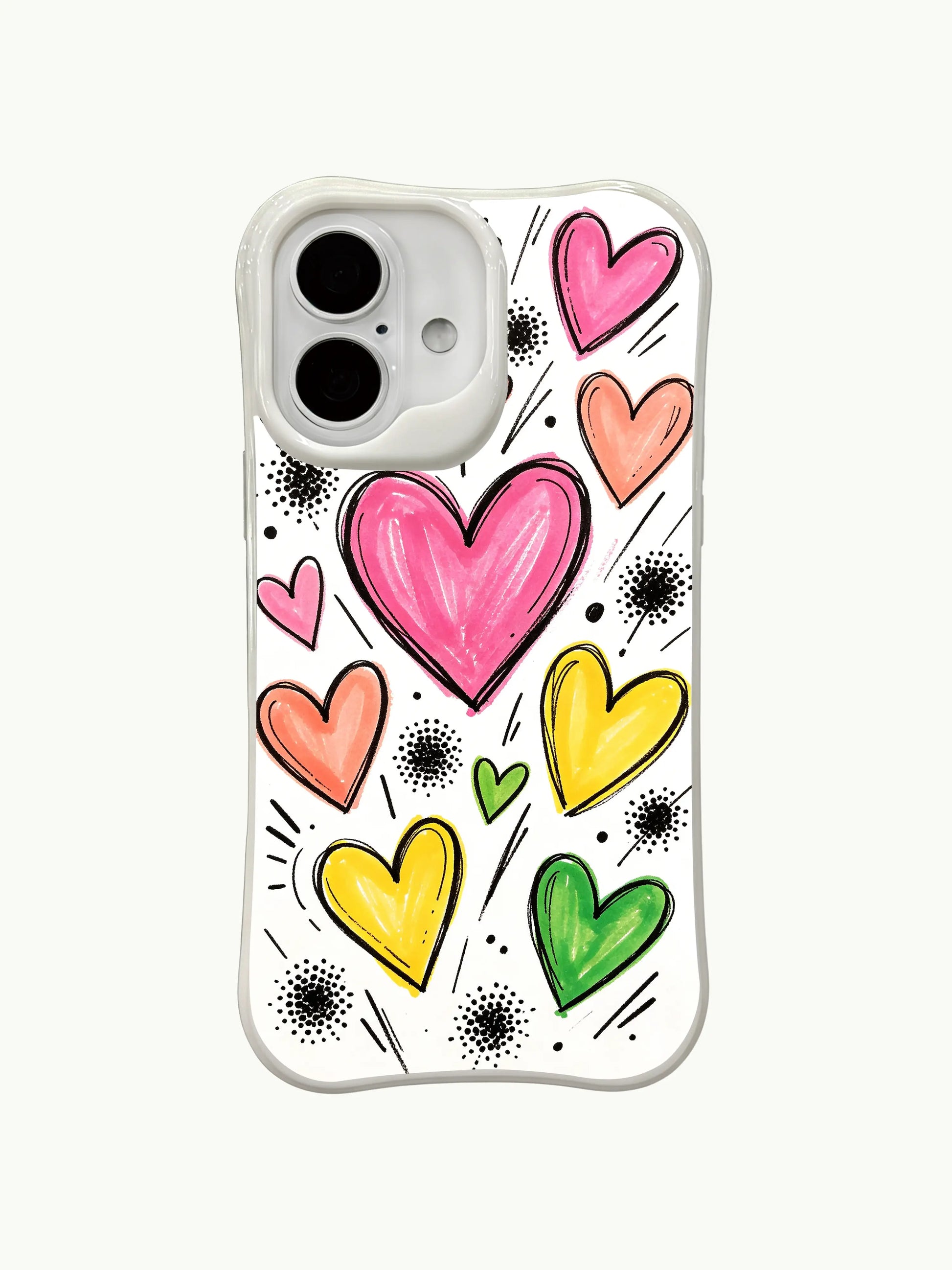 PhoneCasing bright heart precipitation iPhone 16 plus case, lively multicolor heart layout, sturdy iphone 16 plus casing for daily bump protection.