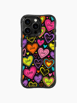 PhoneCasing iPhone 13 Pro Max casing ultra vibrant neon Sweet Chaos Hearts print, bold fun chaotic statement phone cover for teen and young women who love colorful expressive art.