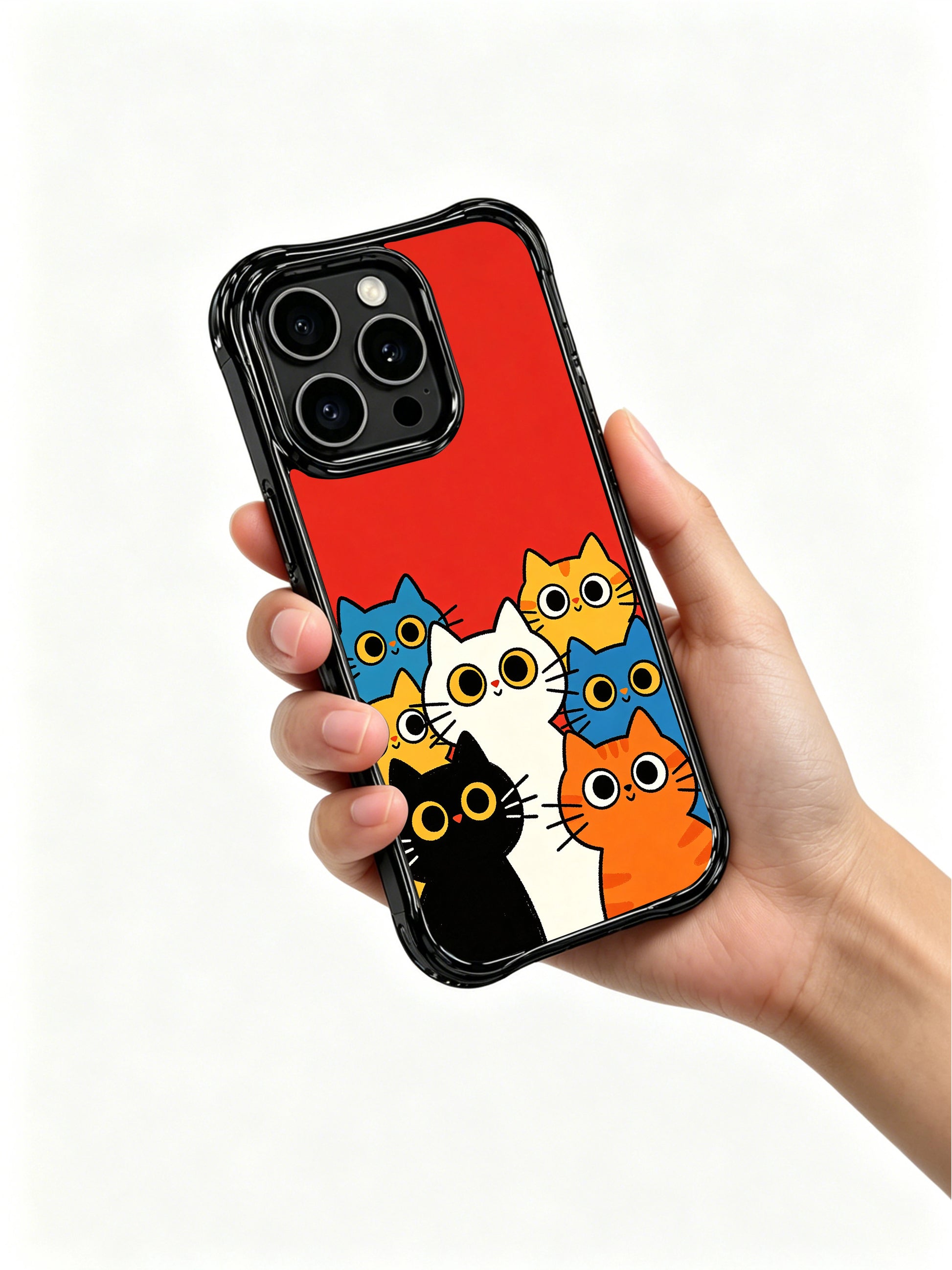 PhoneCasing iPhone 16 pro max scratch-resistant case featuring a vibrant group of cats with big, happy eyes.