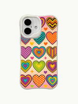 PhoneCasing bright retro pop hearts iPhone 16 plus case, playful 70s-inspired art perfect for those who love bold, colorful aesthetics