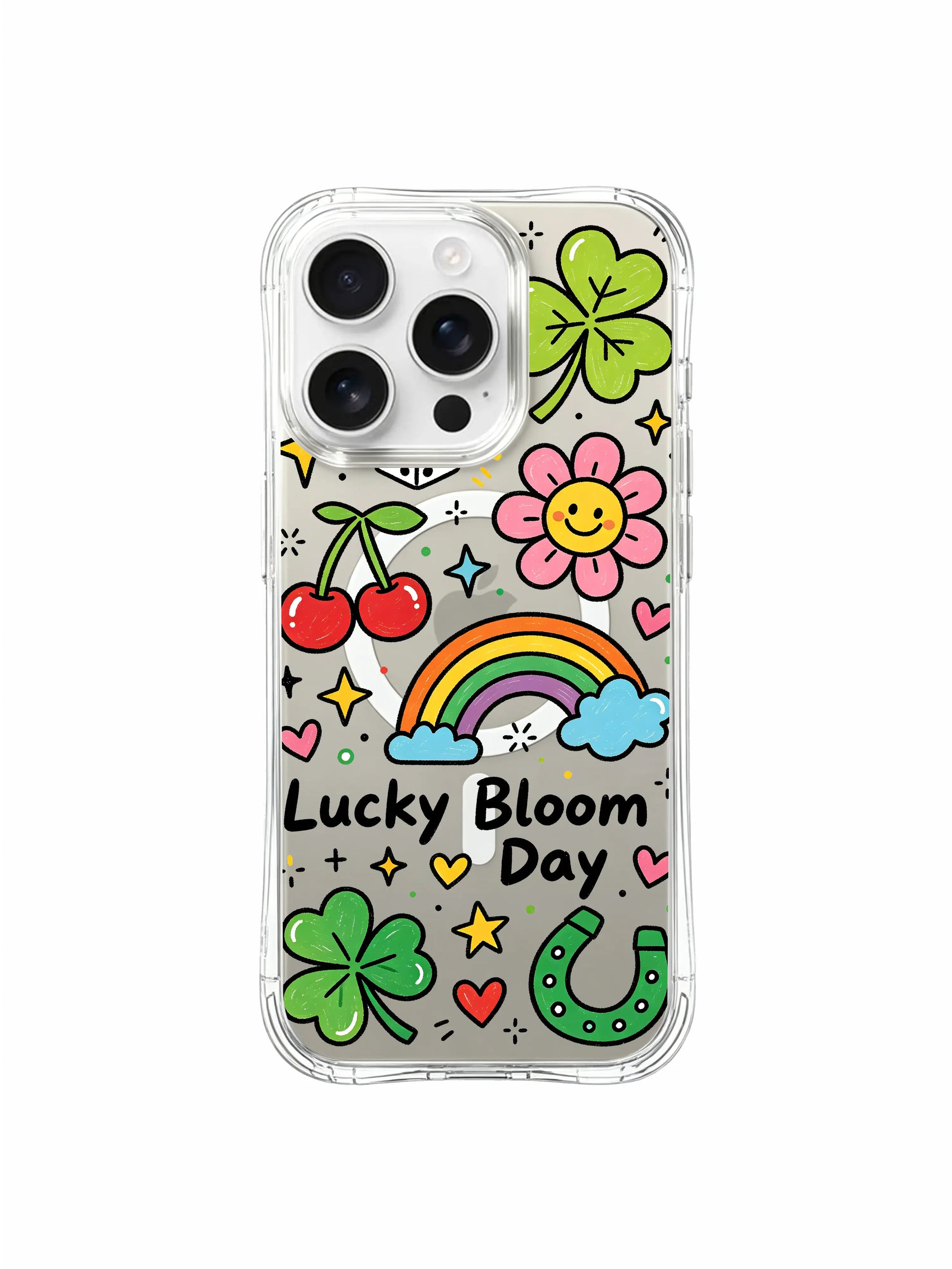 PhoneCasing iPhone 16 pro max scratch-resistant case with bright star and heart doodles, a cheerful design for daily use.