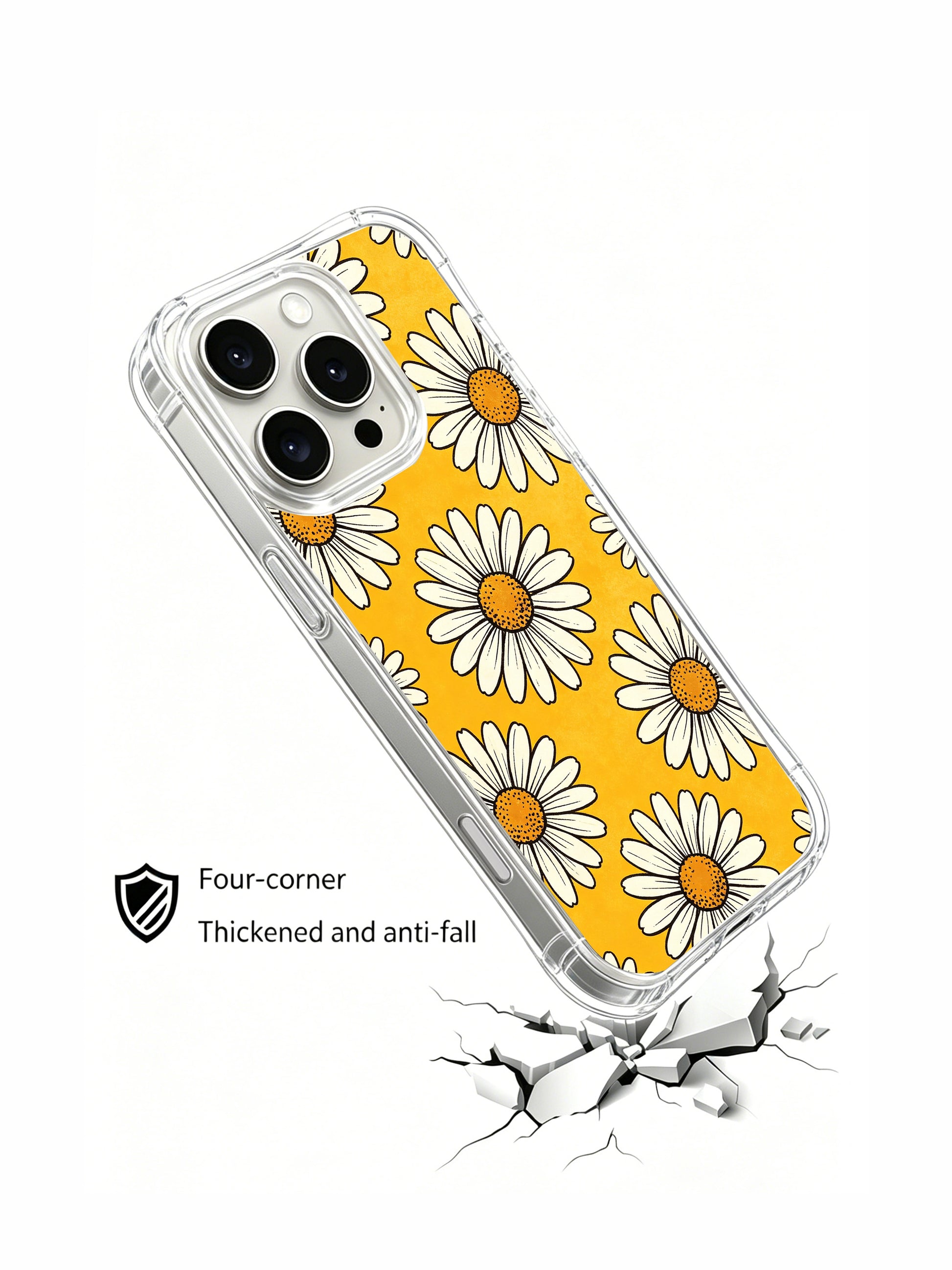 PhoneCasing iPhone 16 Pro Max Case with Bright Yellow Smile design, oversized daisies that feel like an open-hearted summer greeting.