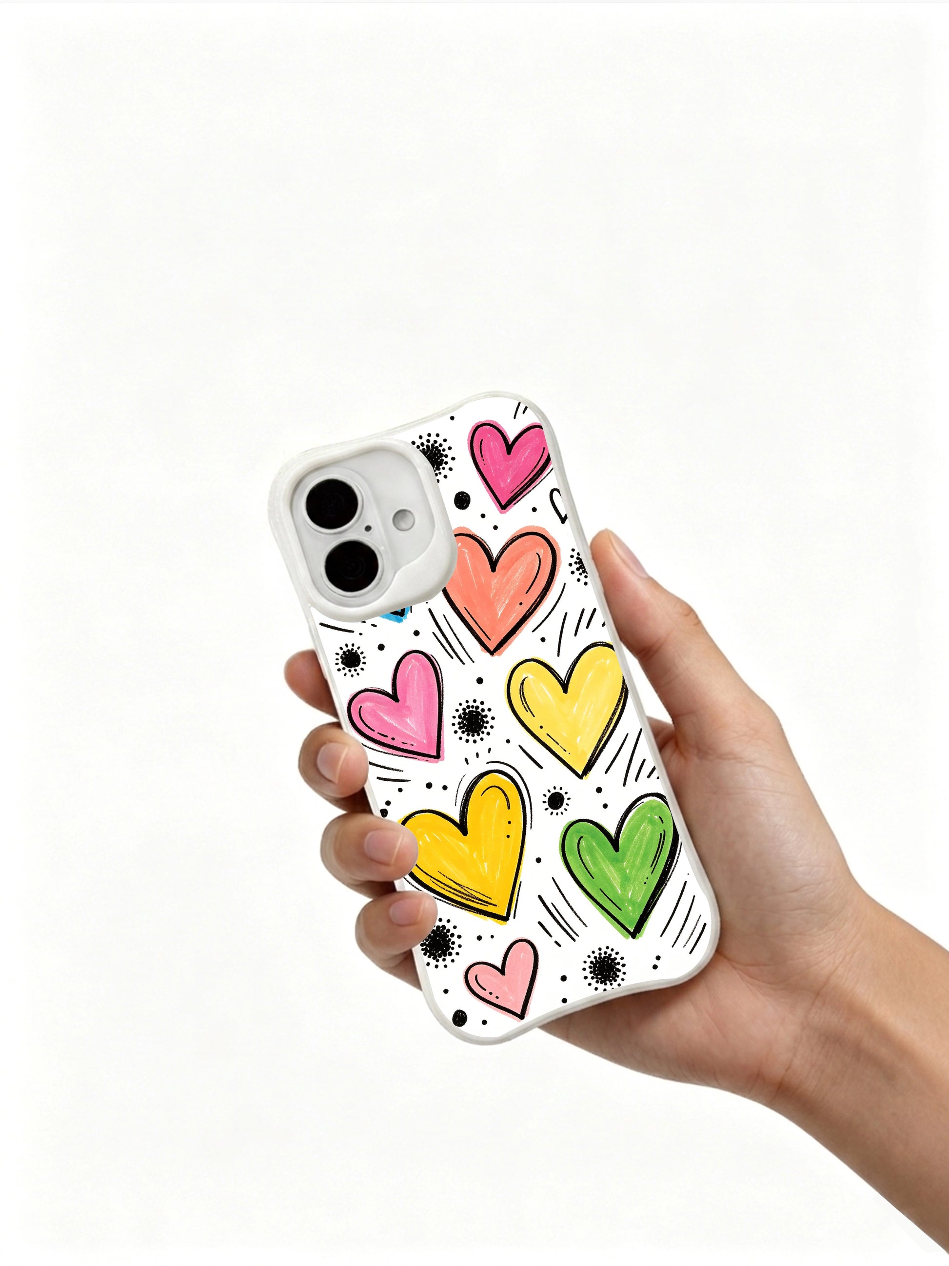 PhoneCasing brushstroke heart rain iPhone 16 plus case, textured paint-style hearts, durable iphone 16 plus casing with antimicrobial surface treatment.