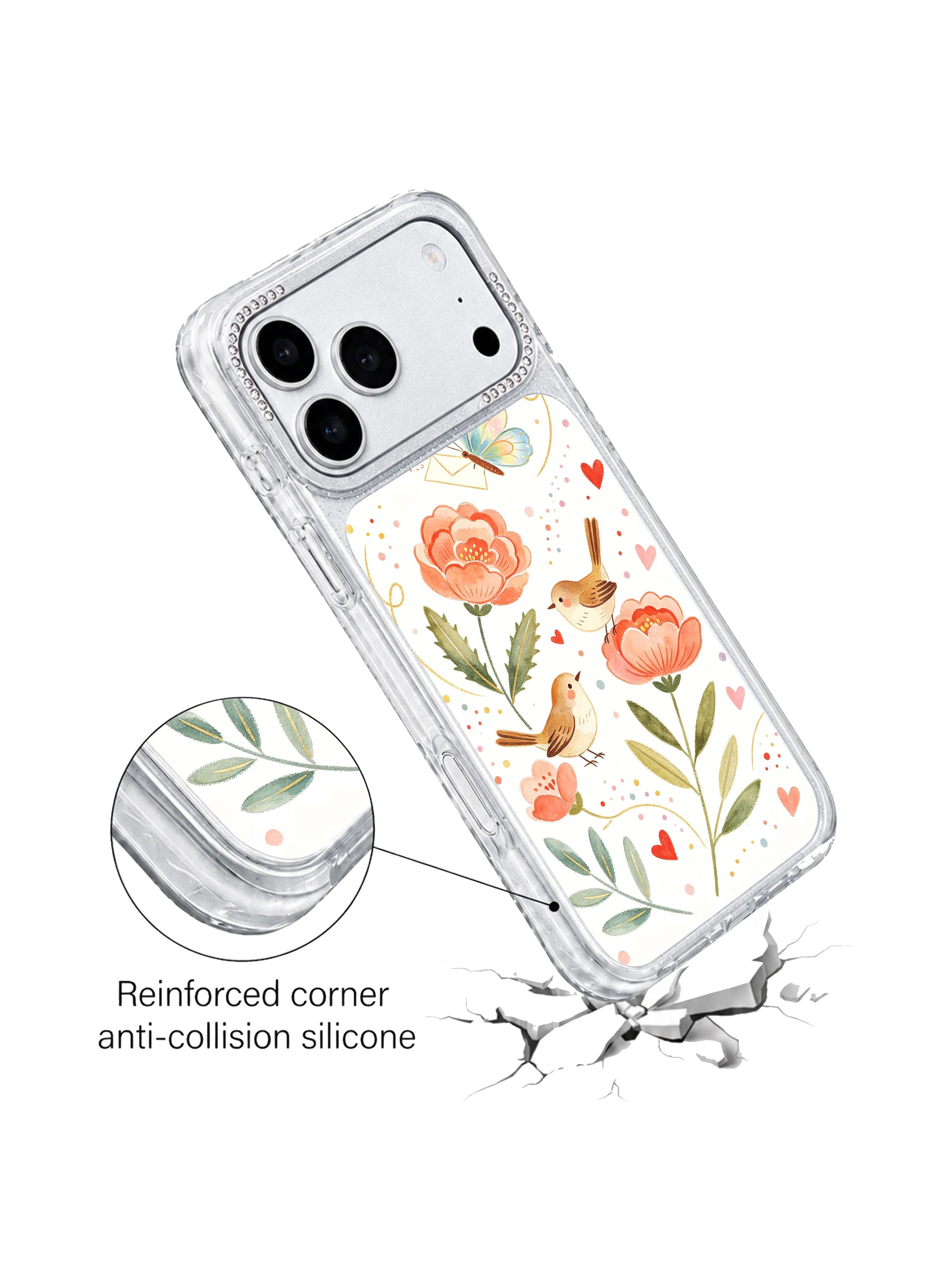 PhoneCasing unique birthday gift idea iphone 17 pro Max casing featuring Aurelia Finch’s Butterfly Love Letter bird and butterfly garden artwork.
