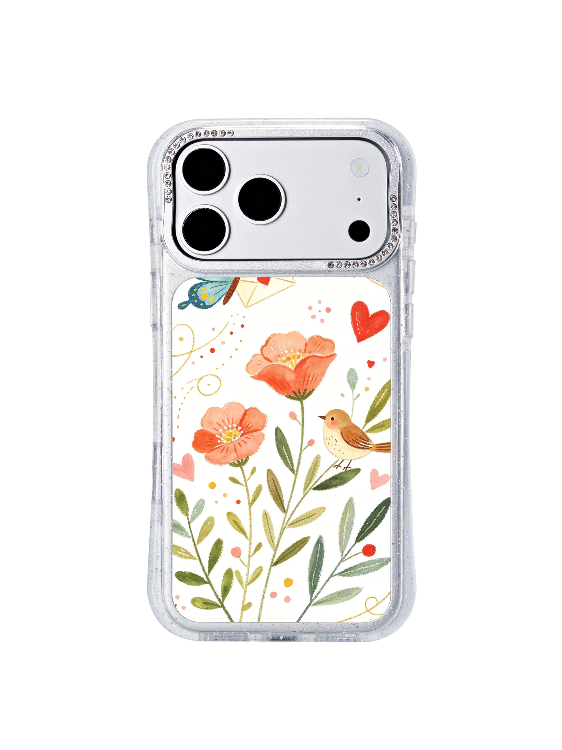 PhoneCasing sweet Valentine’s Day gift iphone 17 pro Max casing with Aurelia Finch’s Butterfly Love Letter heart and flower design, a thoughtful romantic present.