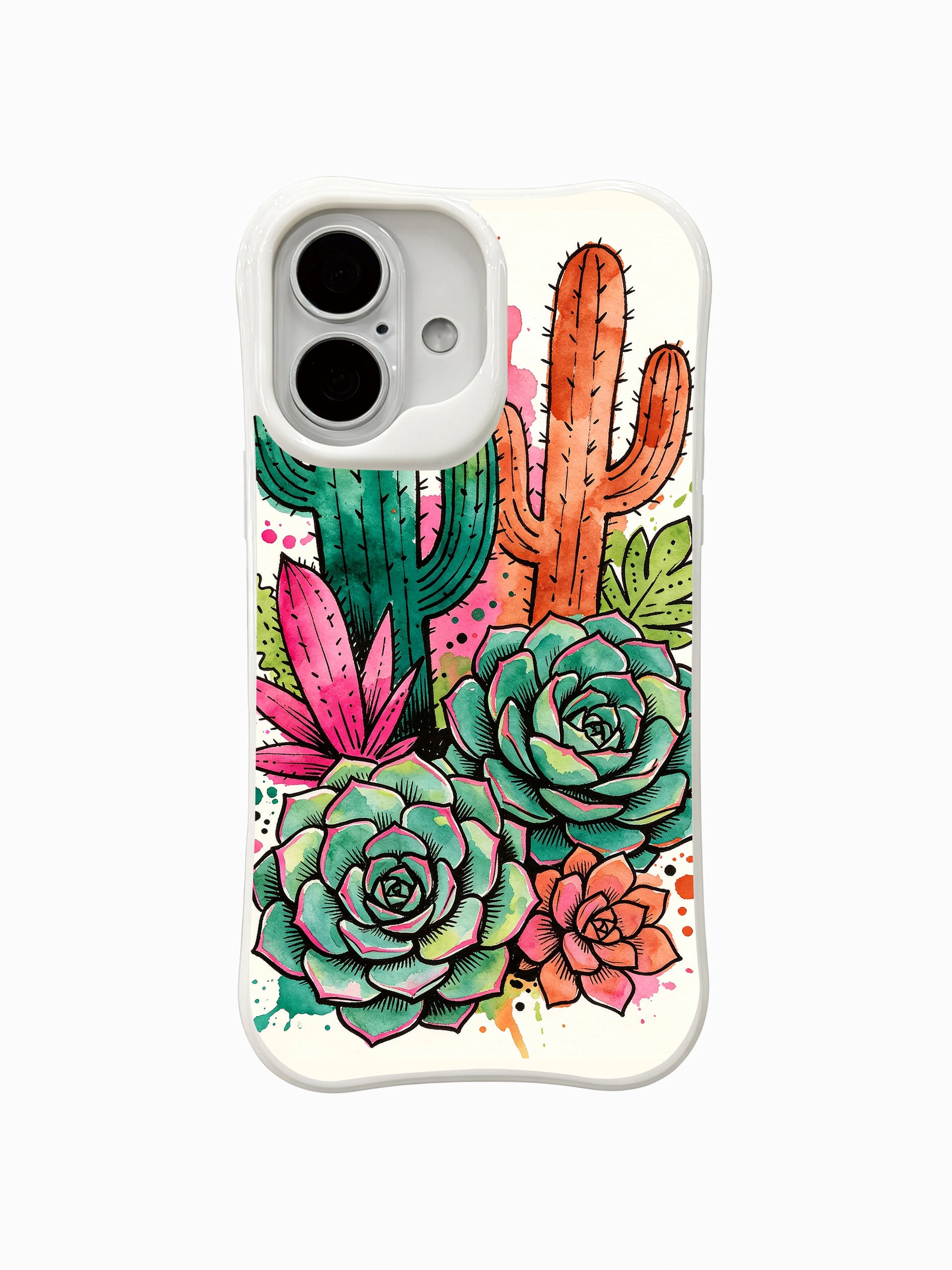PhoneCasing Cactus Odyssey fine art iPhone 16 Case, original illustration by artist Matisse Dufré