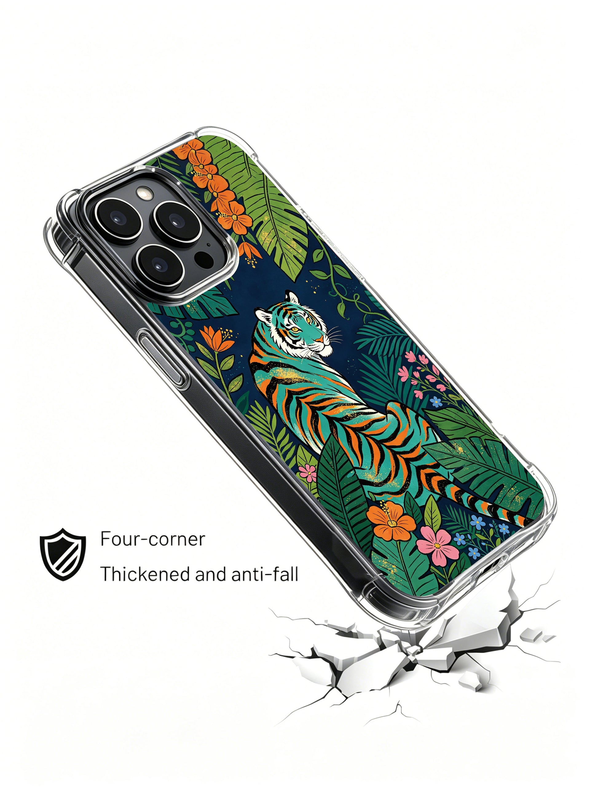 California fine art atelier hand-printed dreamscape teal garden tiger iPhone 13 pro Case by PhoneCasing, authentic licensed artist artwork phone cover, heavy-duty daily wear protective phone casing