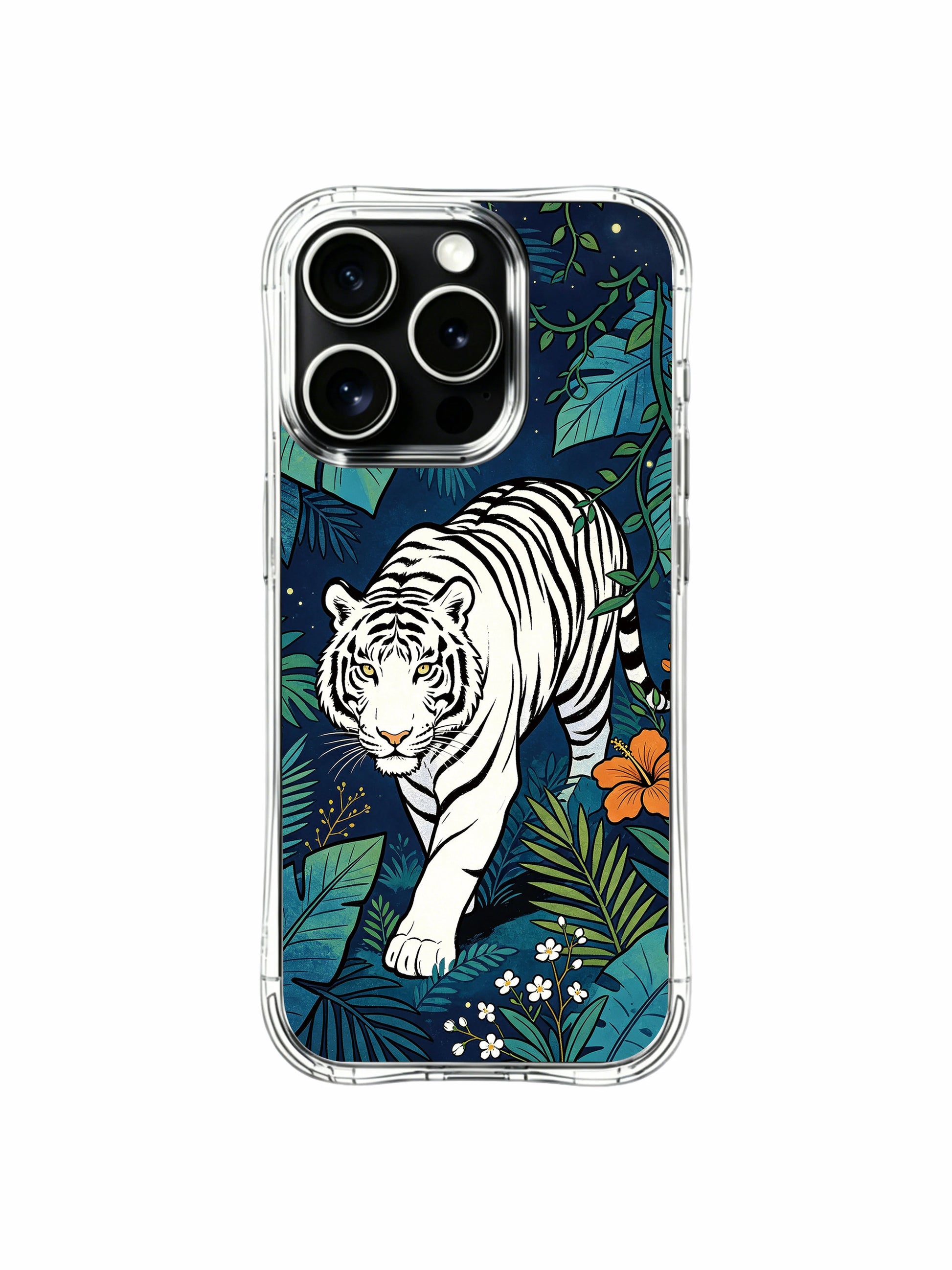 California atelier hand printed white tiger blue rainforest iPhone 13 Pro Case by PhoneCasing, authentic Rufus Vale art phone casing, premium lightweight shockproof protective case