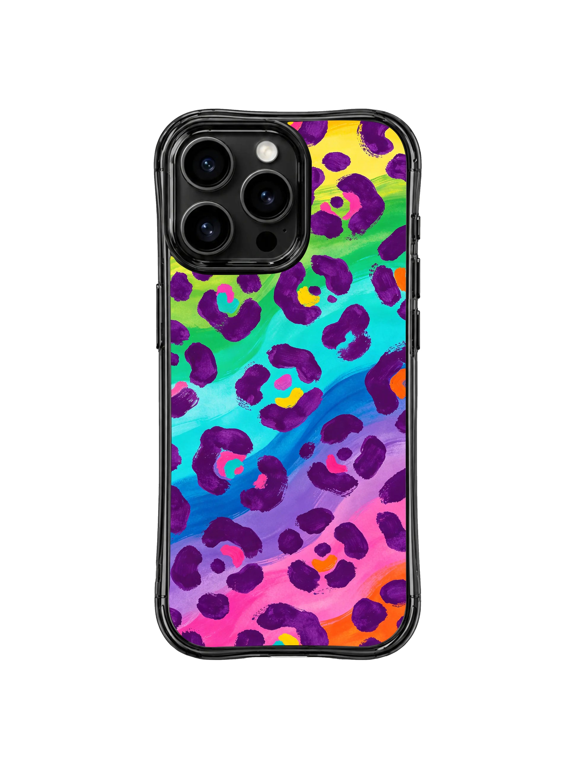 PhoneCasing California-made rainbow leopard iPhone 14 Pro Case, museum-grade Giclée print for long-lasting vibrant color, hand-finished in our local studio