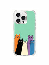 PhoneCasing iPhone 16 Pro Max with Calm Peeking Cats design, clean and minimal cat illustrations against a soft mint background, keeping the mood light.