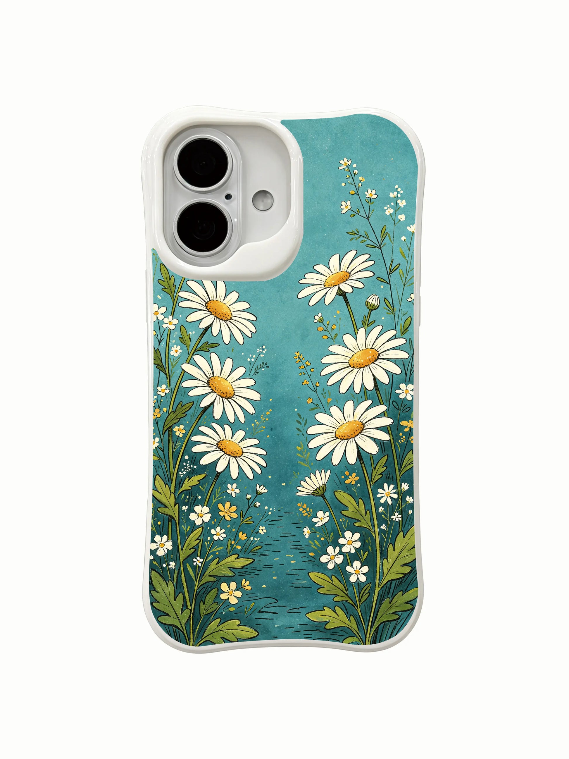 PhoneCasing calming daisy trail iPhone 16 Plus Case, serene design with blooming daisies lining a magical path.