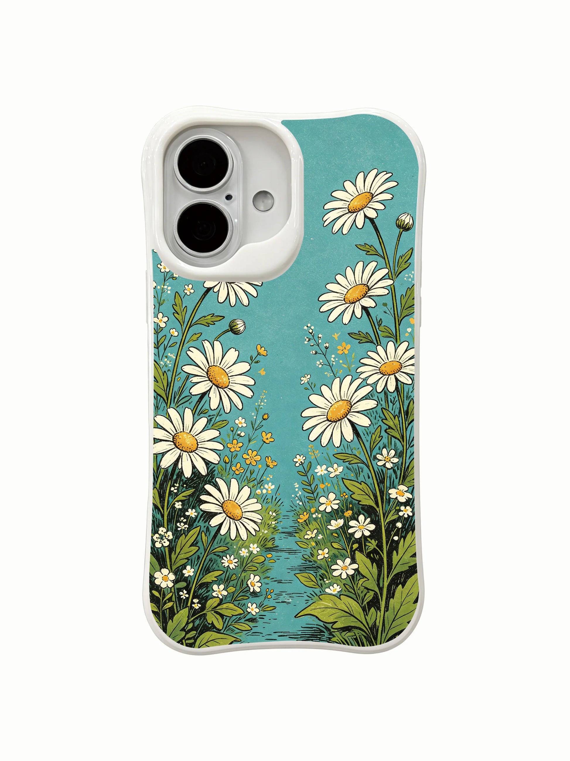 PhoneCasing calming fairytale floral trail iPhone 16 Plus Case, whimsical hand-drawn art locally made in California.