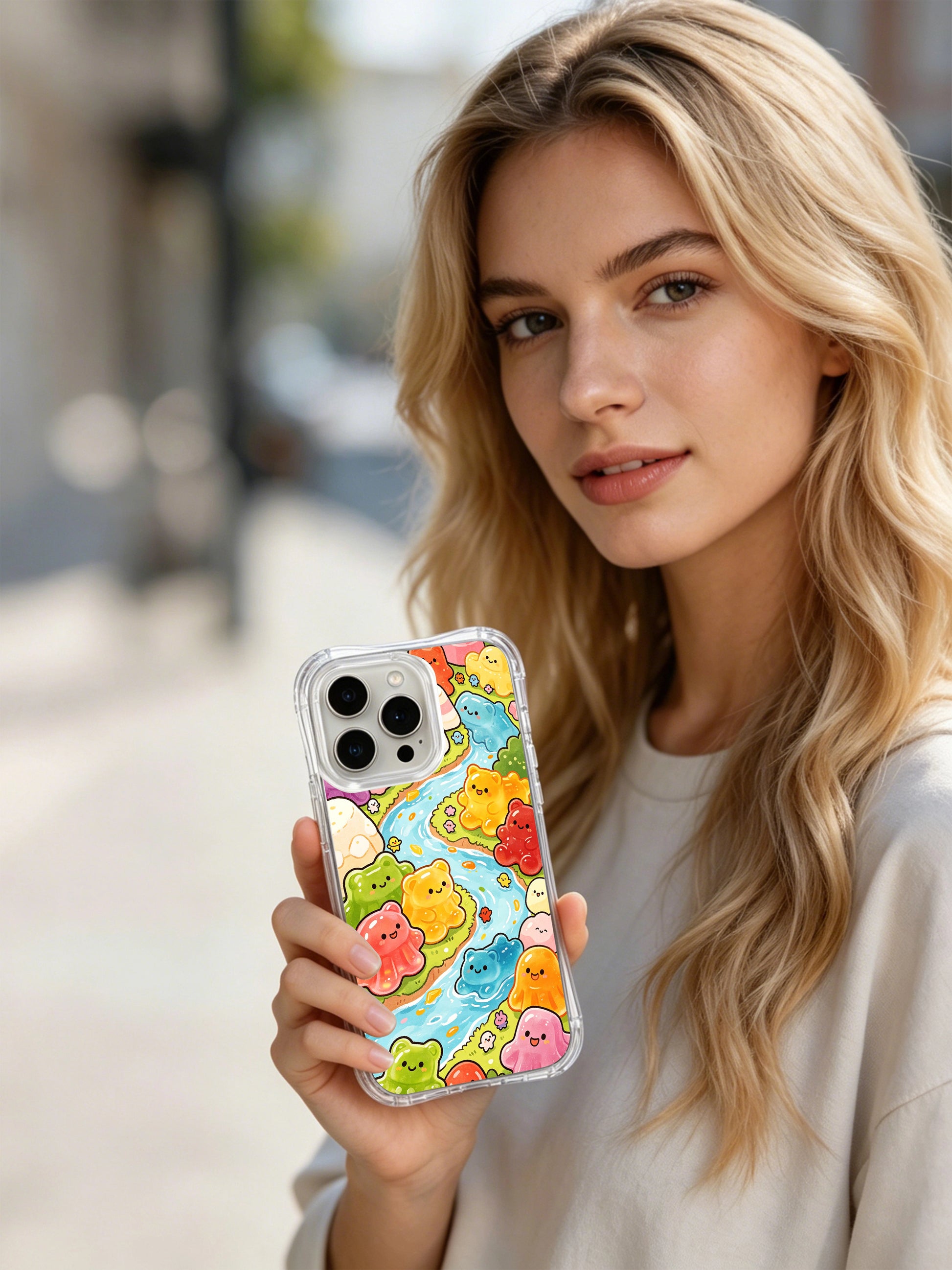 PhoneCasing iPhone 16 Pro Case with candy-color gummy zoo art, exclusive Milo Yun design, fade-resistant premium phone protection.