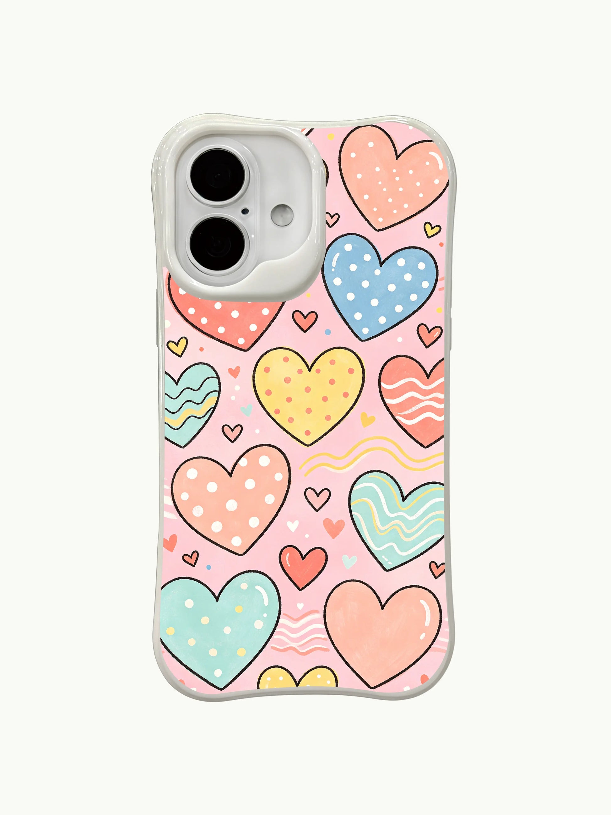 PhoneCasing Candy Pastel Hearts Case for iPhone 16 Plus, a sweet iPhone 16 plus casing with colorful hearts and wishful vibes.