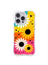 PhoneCasing iPhone 16 pro Case with raw uneven hand-painted brush edges on every candy color block, exclusive Ruby Daze Candy Riot Daisies wearable wavy frame art.