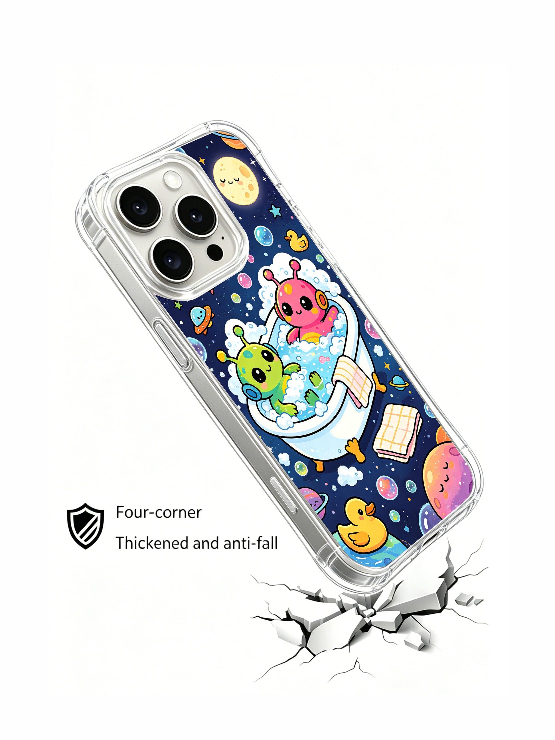 PhoneCasing iPhone 16 Pro Case with cartoon alien and bubble illustration, exclusive Milo Yun design, California-crafted premium phone cover.