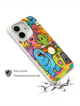 Cartoon grassland festival artwork on an iPhone 16 Plus case