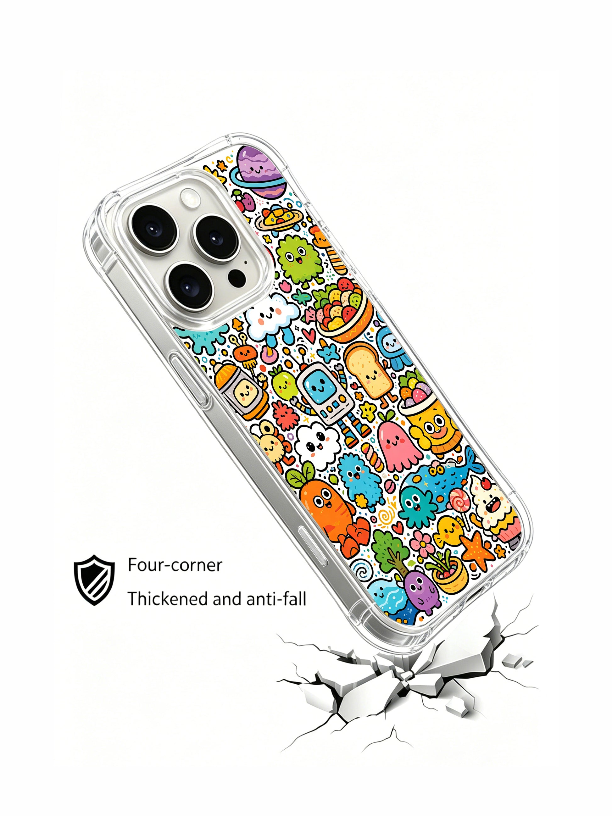 PhoneCasing iPhone 16 pro Case with cartoon multiverse friends illustration, exclusive Milo Yun design, California-crafted premium phone cover.