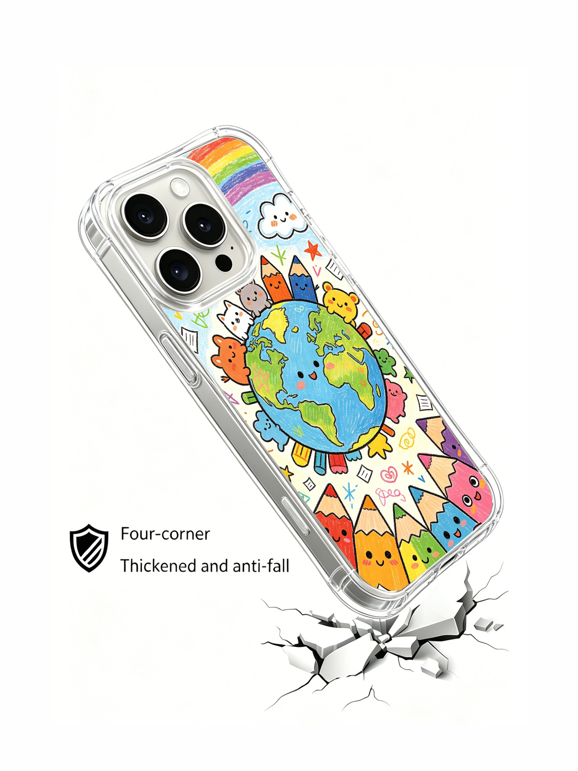 PhoneCasing iPhone 16 Pro Case with cartoon pencil and character illustration, exclusive Milo Yun design, California-crafted premium phone cover.