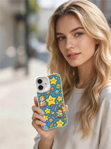 Cartoon space-life artwork on an iPhone 16 Plus case