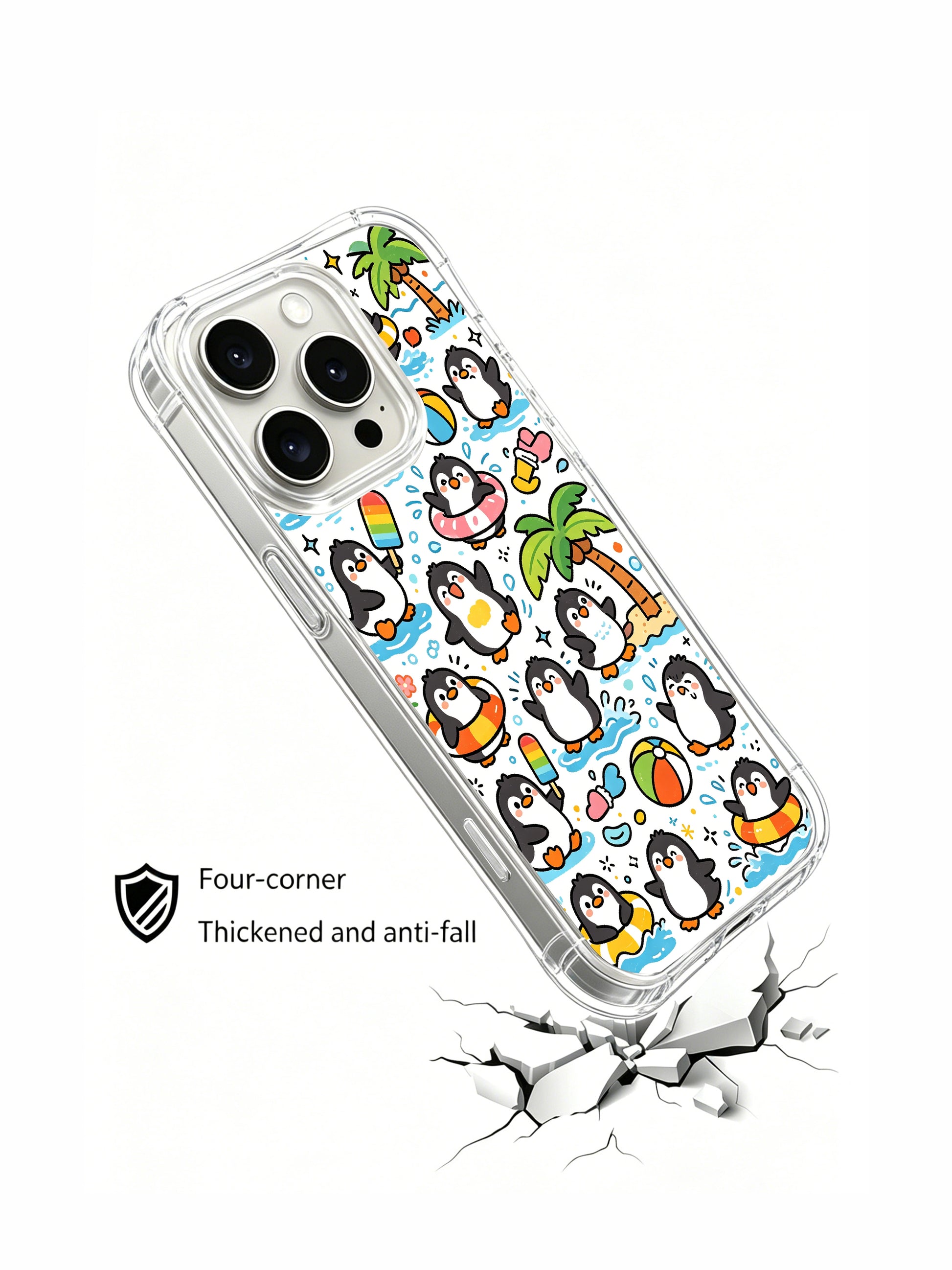 PhoneCasing iPhone 16 Pro Case with cartoon summer penguin illustration, exclusive Milo Yun design, California-crafted premium phone cover.