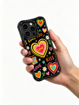 PhoneCasing iPhone 13 Pro Max case textured loose chalk sketch love letter doodles, layered rainbow hearts and sweet hand lettering, warm sincere scratch-resistant phone cover.