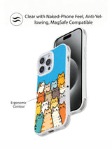 PhoneCasing iPhone 16 pro max scratch-resistant case with a whimsical "class photo" of happy cats, great for cat lovers who love fun designs.
