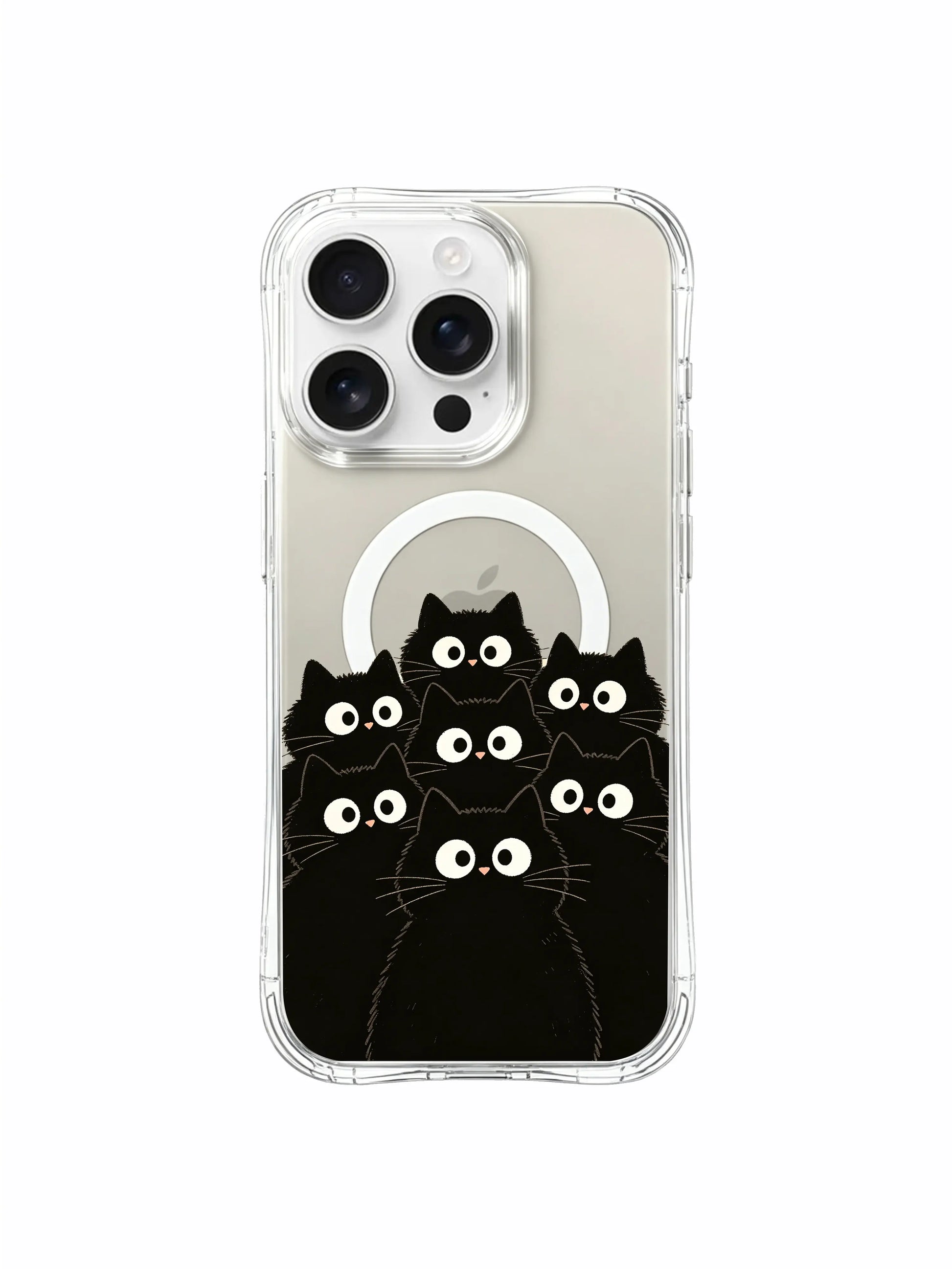 PhoneCasing iPhone 16 pro max anti-yellowing case with whimsical black cat art, designed to add joy to your device.
