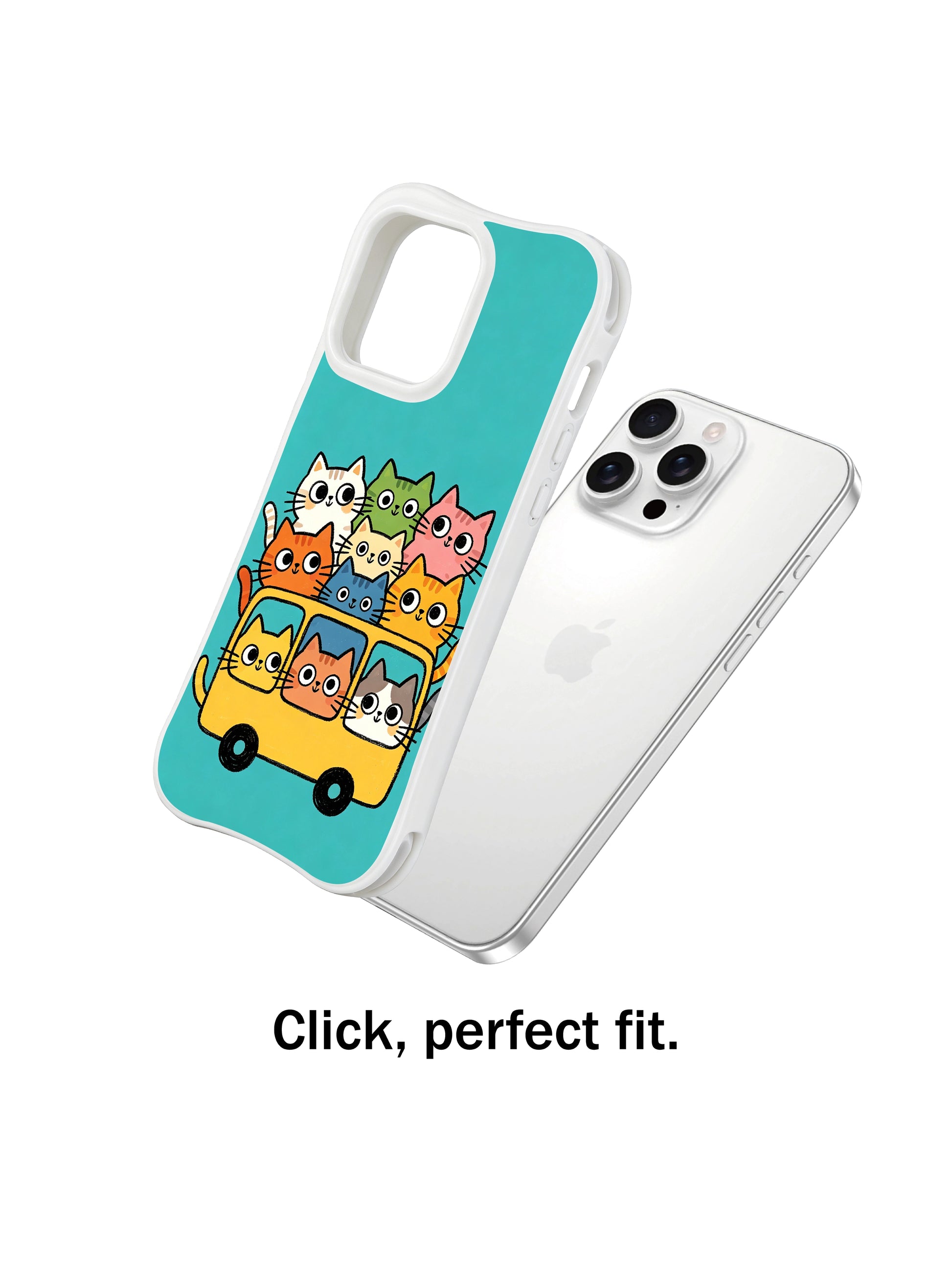 PhoneCasing iPhone 16 pro max case with colorful cats on a bus, a lively and cheerful design for cat lovers.