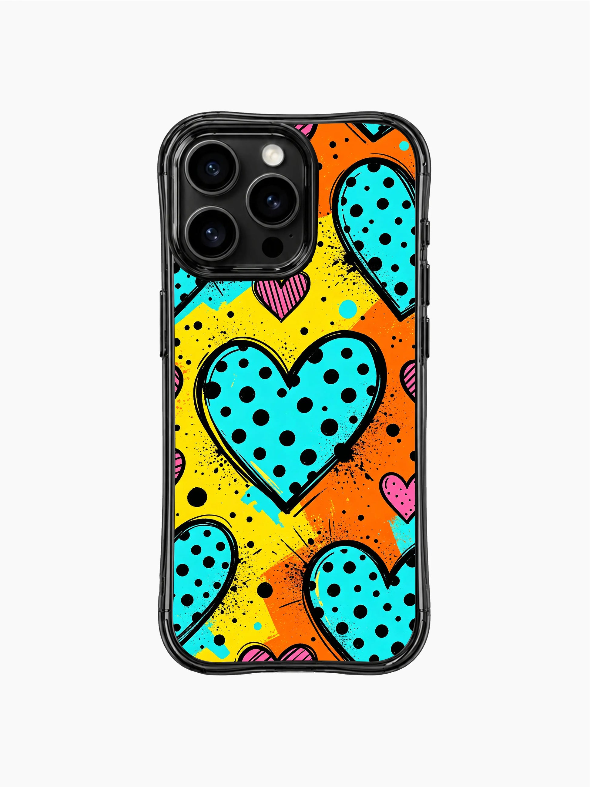 PhoneCasing iPhone 13 Pro Max cover expressive Blue Heart Confetti pop artwork, representing bright unapologetic joyful crush celebration and bold personality phone casing.