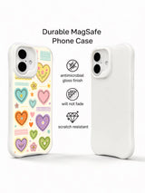 Checkered Heart Stickers pattern on an iPhone 16 Plus case