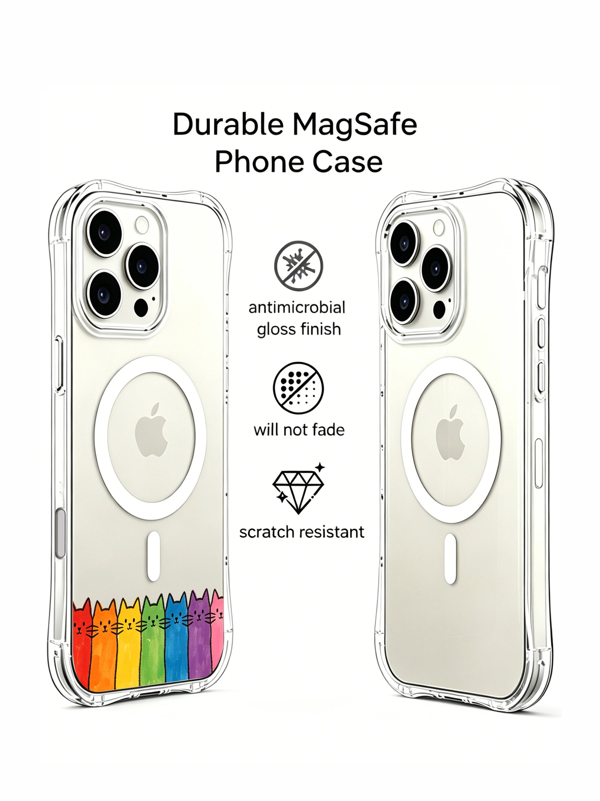 PhoneCasing iPhone 16 Pro Max with Cheerful Rainbow Cats print, a bright row of felines that turn ordinary days into something special.