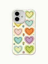 Gingham Charm heart pattern on an iPhone 16 Plus case