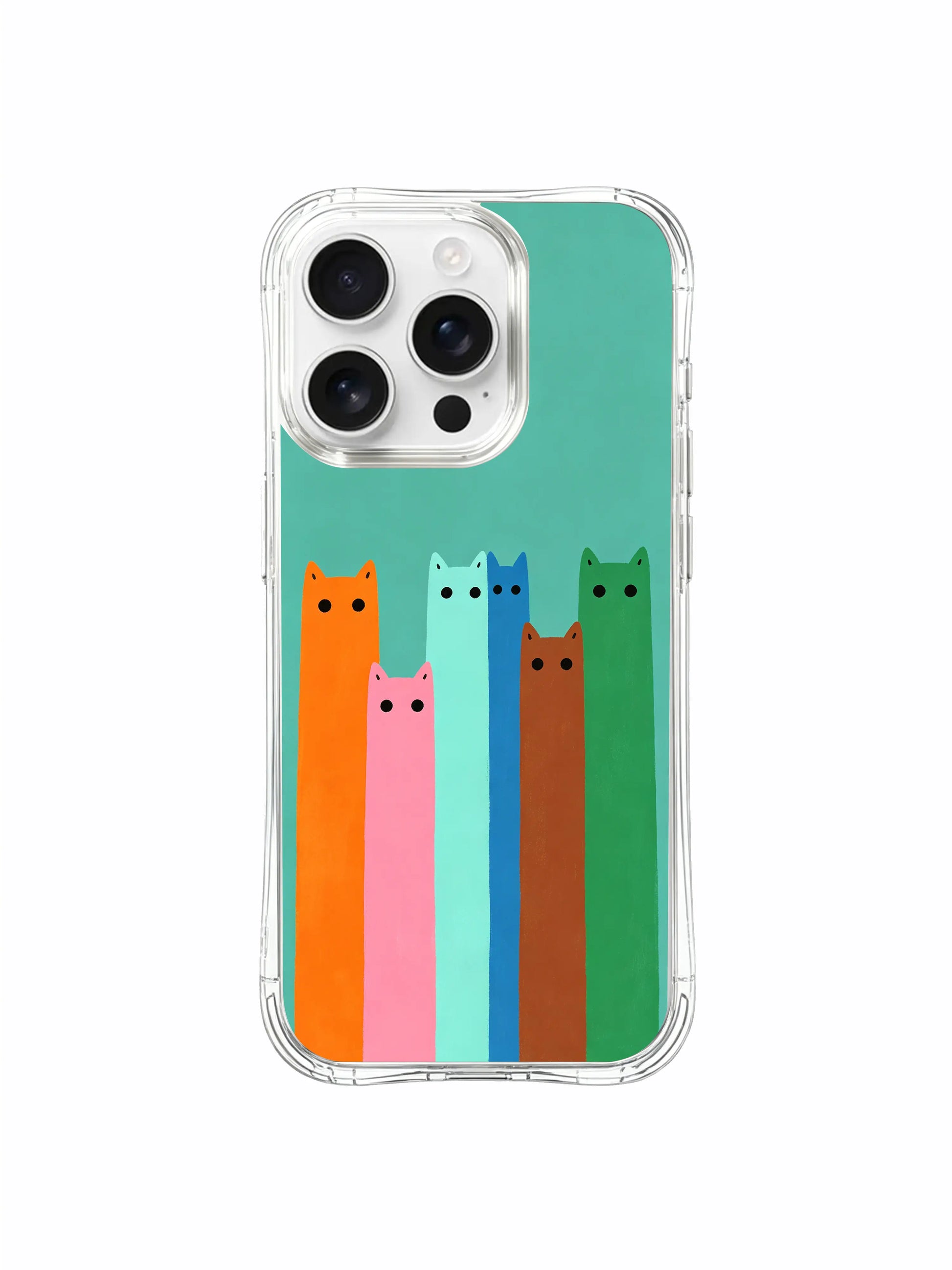 PhoneCasing iPhone 16 Pro Max with Childlike Cat Elevator art, simple cats that capture the fun, innocent humor of a secret little surprise.