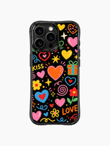 Childlike Freehand Cartoon Valentine Street Party Pattern görseli içeren iPhone 13 Pro Max kılıfı