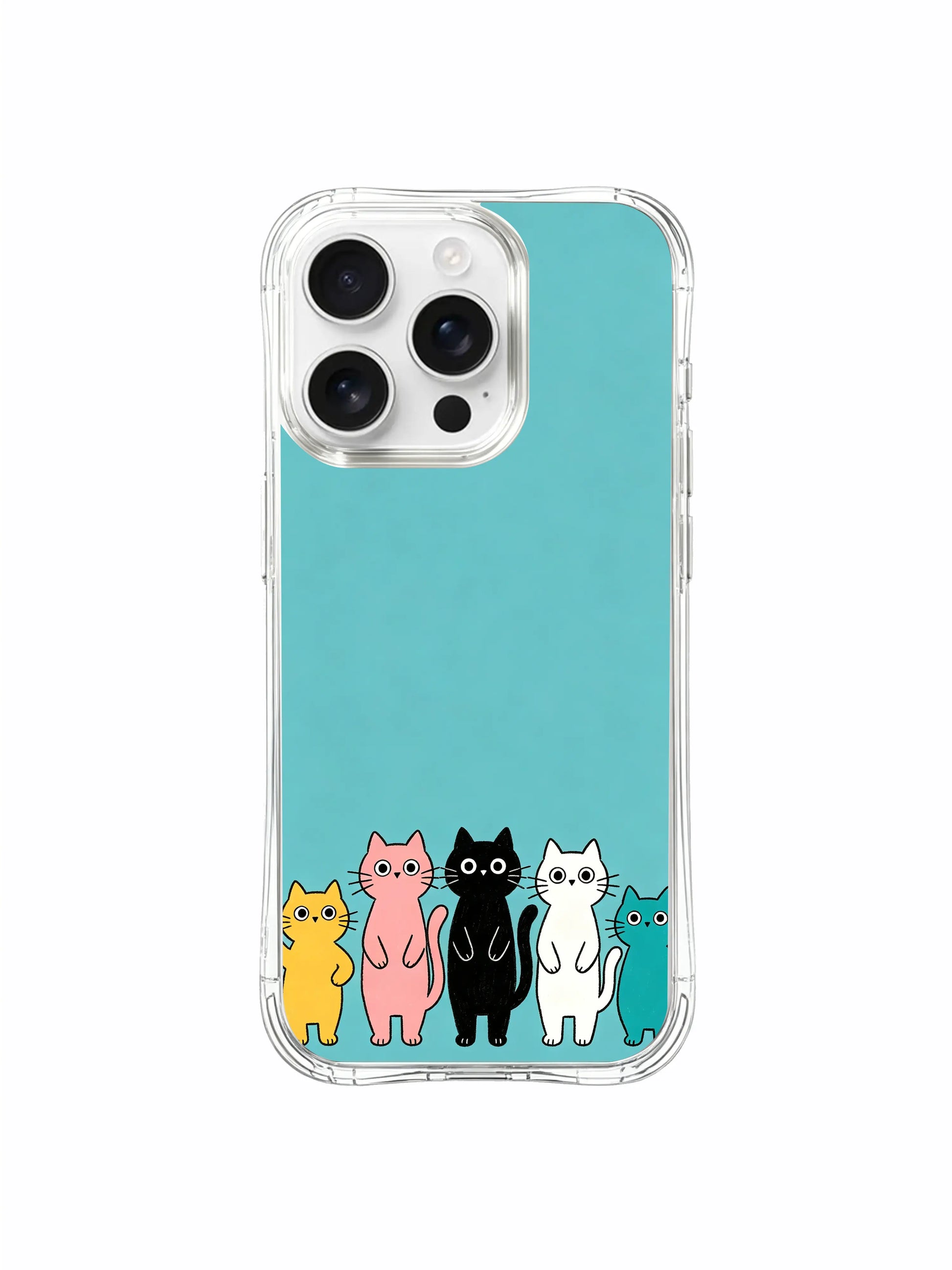 PhoneCasing iPhone 16 pro max clear case with cats on a teal background, bringing a fresh, airy vibe to your device.