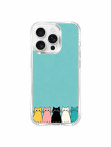 PhoneCasing iPhone 16 pro max MagSafe case with a serene design of cats lined up against a sea-blue backdrop.