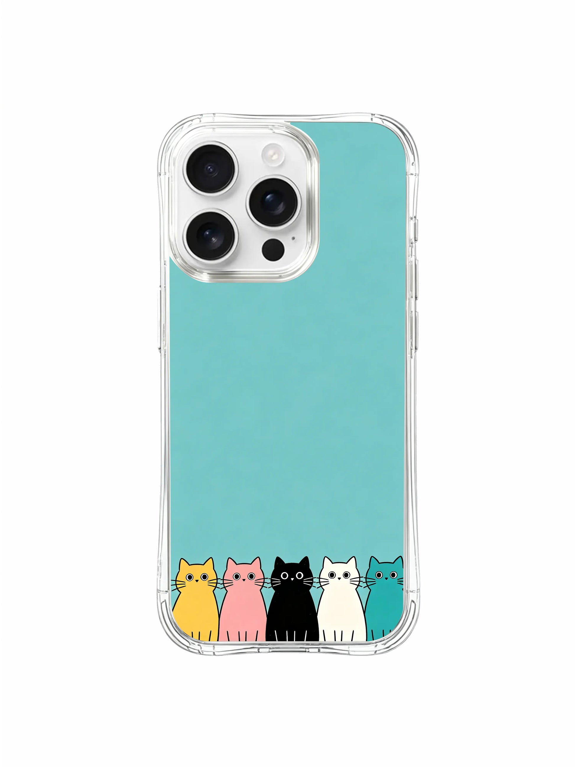 PhoneCasing iPhone 16 pro max MagSafe case with a serene design of cats lined up against a sea-blue backdrop.