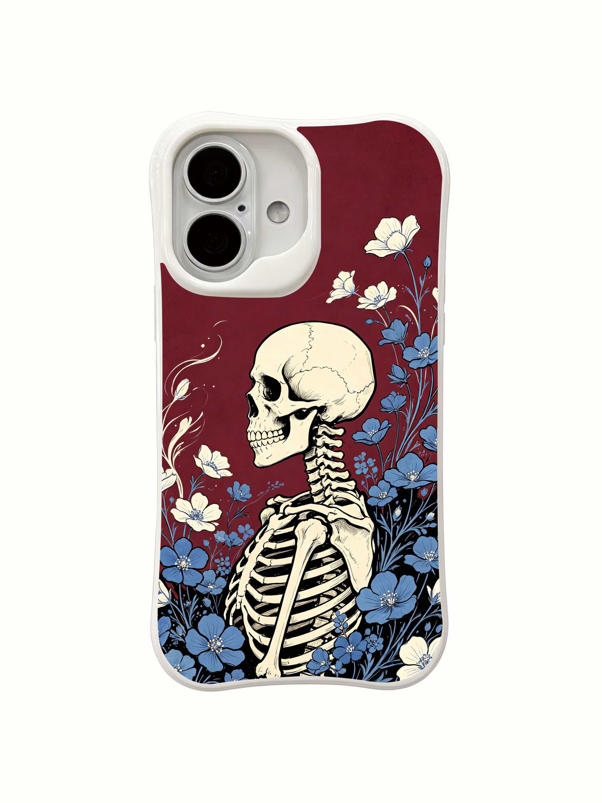 PhoneCasing coastal new beginning bone flower iPhone 16 Case, symbolic wind-blown bloom goth art about chasing inner freedom, MagSafe compatible custom printed iPhone 16 casing