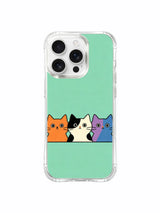 PhoneCasing iPhone 16 Pro Max with Color Block Kitties design, simple block-color cats peeking out, offering a calm, refreshing vibe on mint green.