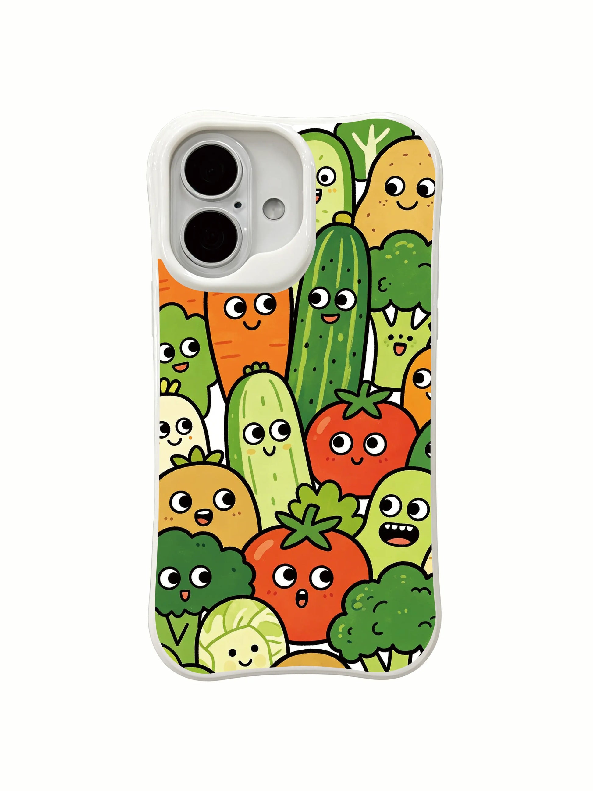PhoneCasing colorful doodle garden fun iPhone 16 Plus Case, vivid scene of veggies debating who makes the best salad captain.